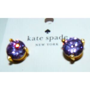 Kate Spade NY Purple Round Faceted Crystal Stud Earrings Gold Tone Setting New